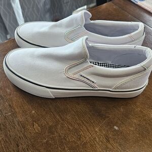 Airwalk White Slip-On Sneakers with Rainbow Stitching 7.5 WOMENS